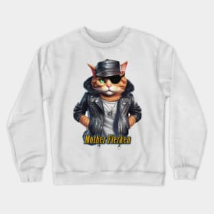 Mother Flerken cat wearing a black leather jacket with a cap Crewneck Sweatshirt